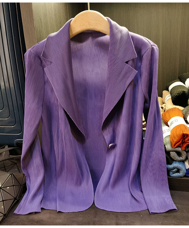 Áo blazer nữ một nút xếp ly tay dài cao cấp mùa xuân hè — Màu tím, Màu đỏ hoa hồng, Màu hồng, Màu xanh lá chi tiết 19