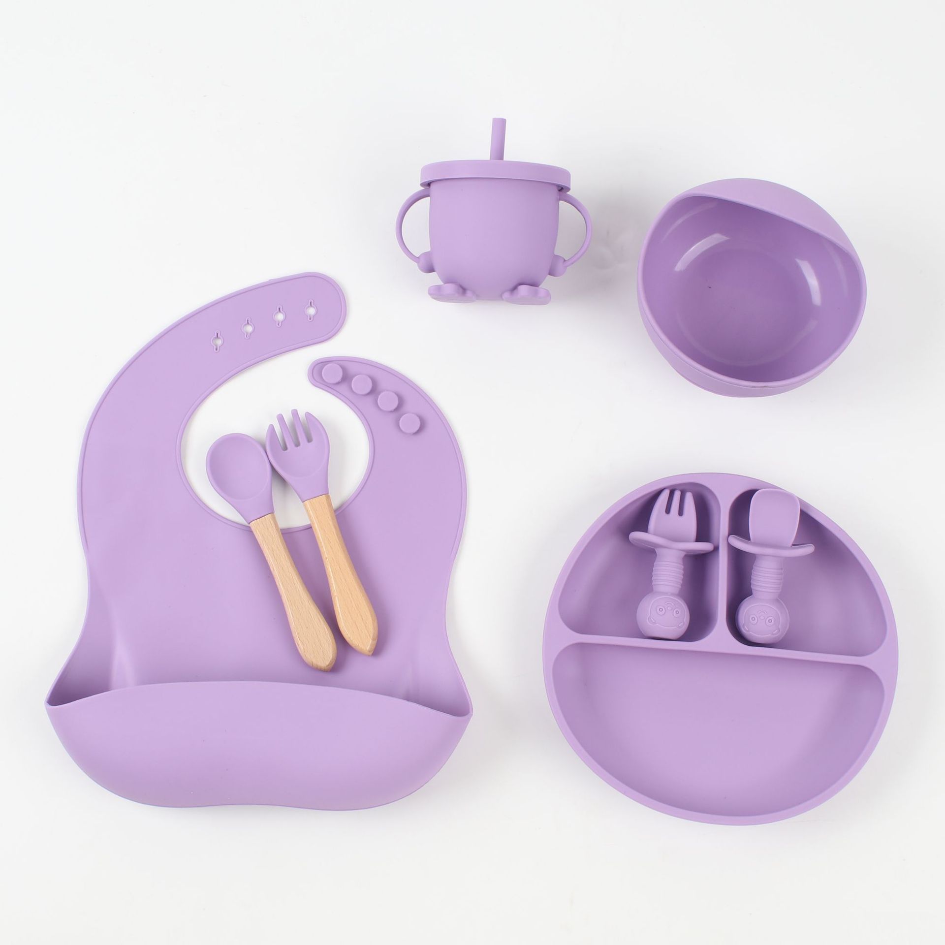 8-Piece Set of Maternal and Infant Products, Baby Tableware Set, Baby Food Bowl, Children's Dinner Plate, Silicone Dinner Plate, Tableware