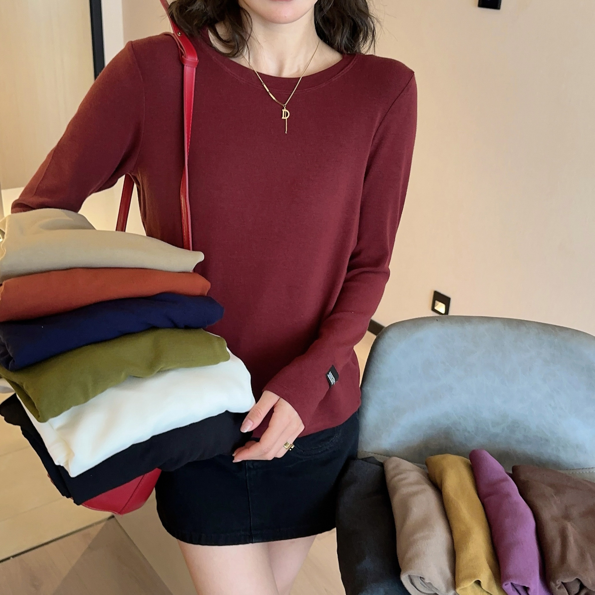 Autumn fashionable base body-friendly elegant long-sleeve with a…