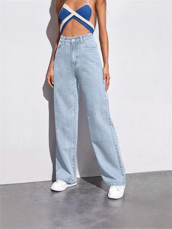 新しい Amazon AliExpress クロスボーダーヨーロッパとアメリカの女性のジーンズ女性のハイウエストスリムストレートデニムパンツホットスタイル|undefined