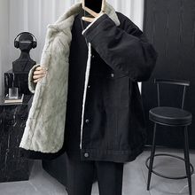 冬季港风羊羔绒牛仔外套男帅气潮流加绒加厚美式棉服潮牌保暖棉衣