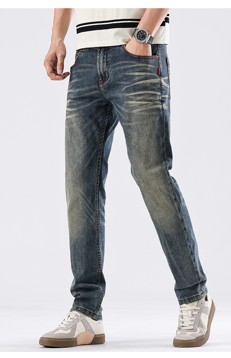 Men's Slim Fit Straight Leg Jeans American Style Retro Washed New Spring_mkmklike.com