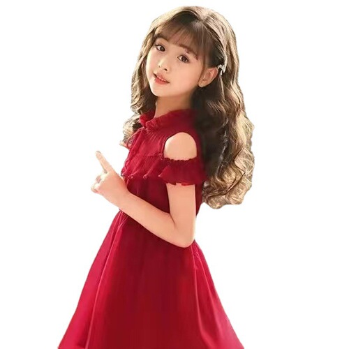 Children's wig for girls, headwear for little girls, baby long hair style for photos, long curly hair simulation wig, head cover factory