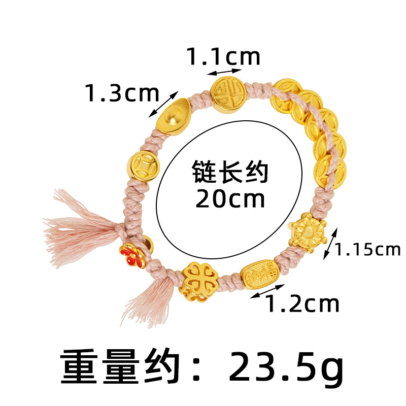 Monedas de bronce franceses antiguas bordas de mano tejida pulsera de oro de arena mujer lujosa ligera joyería retro