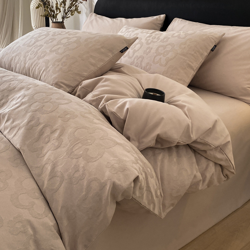 Cama de algodón de lana larga de Xinjiang de clase A de grado materno y infantil, cuatro piezas, 100% algodón único, 60 s, algodón teñido Jacquard, cubierta