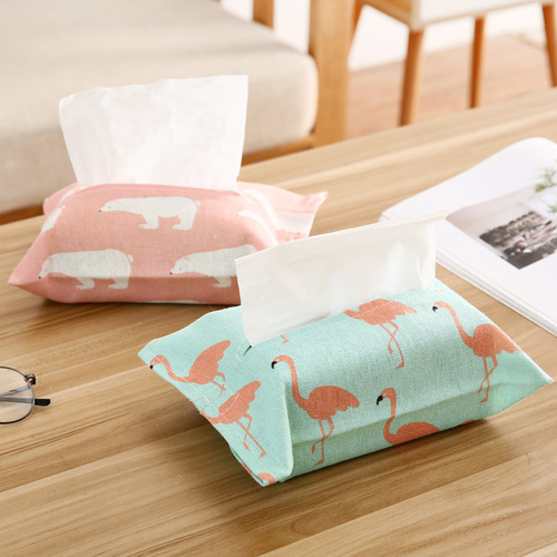 日式棉麻纸巾盒客厅抽纸盒北欧风花朵纸抽盒家居纸巾抽纸袋收纳袋