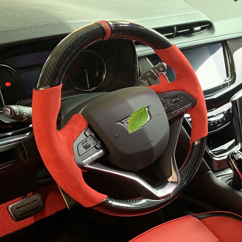 Cubierta del volante Lingdu costura a mano Passat Mai Sagitar CC Tiguan L Golf Tu Yue X Ang de cuero fibra carbono