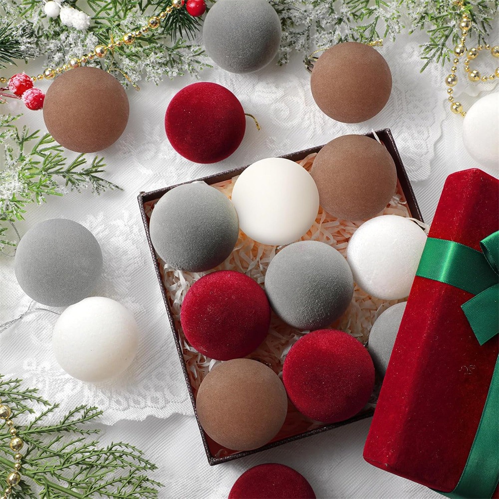 Cross-Border Christmas Decoration Balls, Home Holiday Decorations, Flocked Christmas Balls, Christmas Atmosphere Decorations, Christmas Tree Balls