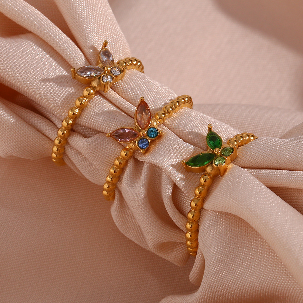 18K Gold Plated Plating Material PVD Coated Real Gold Plated 18K Gold Butterfly 304 Stainless Steel Waterproof Non Tarnish Rings