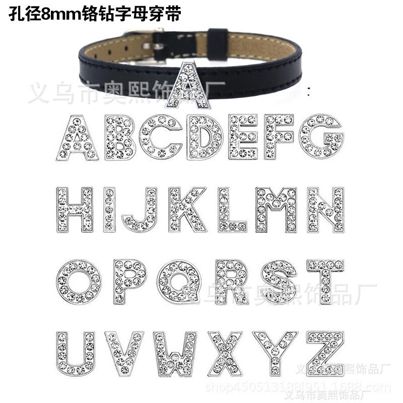 8mm Rhinestone Letters DIY Accessories White Diamond English Letter Beads Alloy Letter Keychain DIY Letter Bracelet Accessories