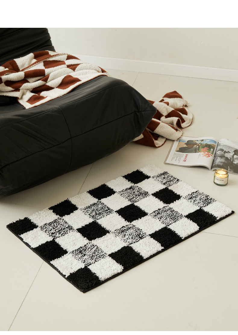 Checkerboard Bath Mat Non-slip Absorbent Washroom Rug For Home_voghion.com