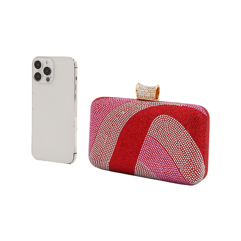Luxury Women's Evening Clutch Bag - Contrast Color Sparkling Rhinestone Handbag For Banquets And Weddings With High-End Chain Strap - Thumbnail 5