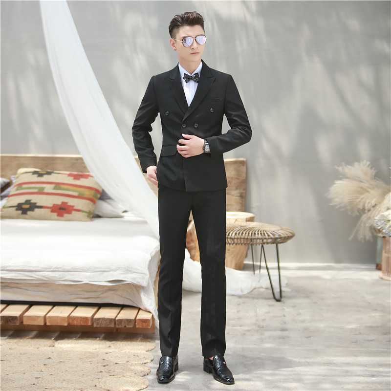 男士主持人礼服西装演出影楼拍照西服套装修身新郎结婚两件套