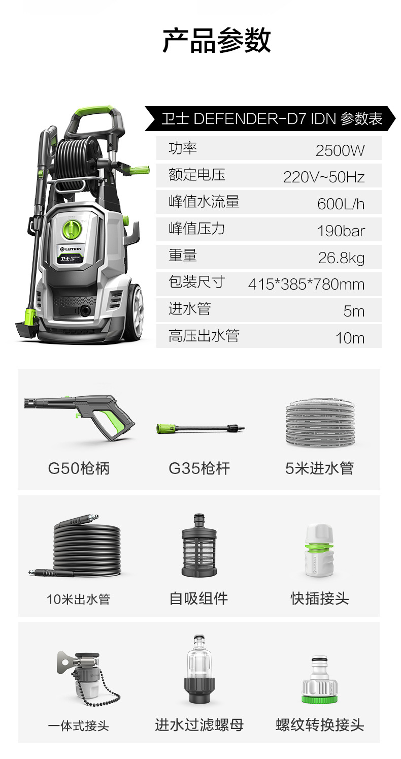 Greenfield Car Washing Machine 2500W Sensor High-Power Household Car Washing Machine High-Pressure Cleaning Machine Guard-D7Idn