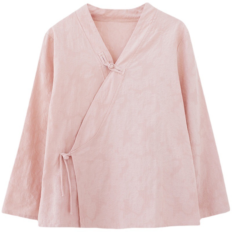 文学禅中国風漢服綿と麻茶服中国風ジャカードレトロバックル唐スーツ改良されたチャイナドレストップ|undefined