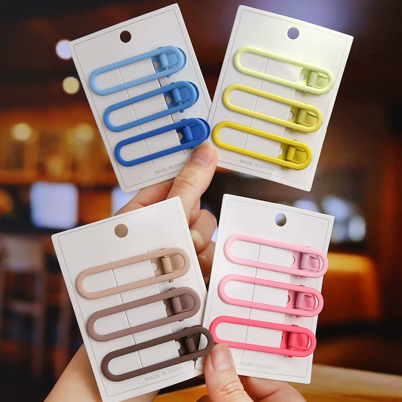 Universal matte hair accessory, rectangular hairgrip, set, bangs, Korean style