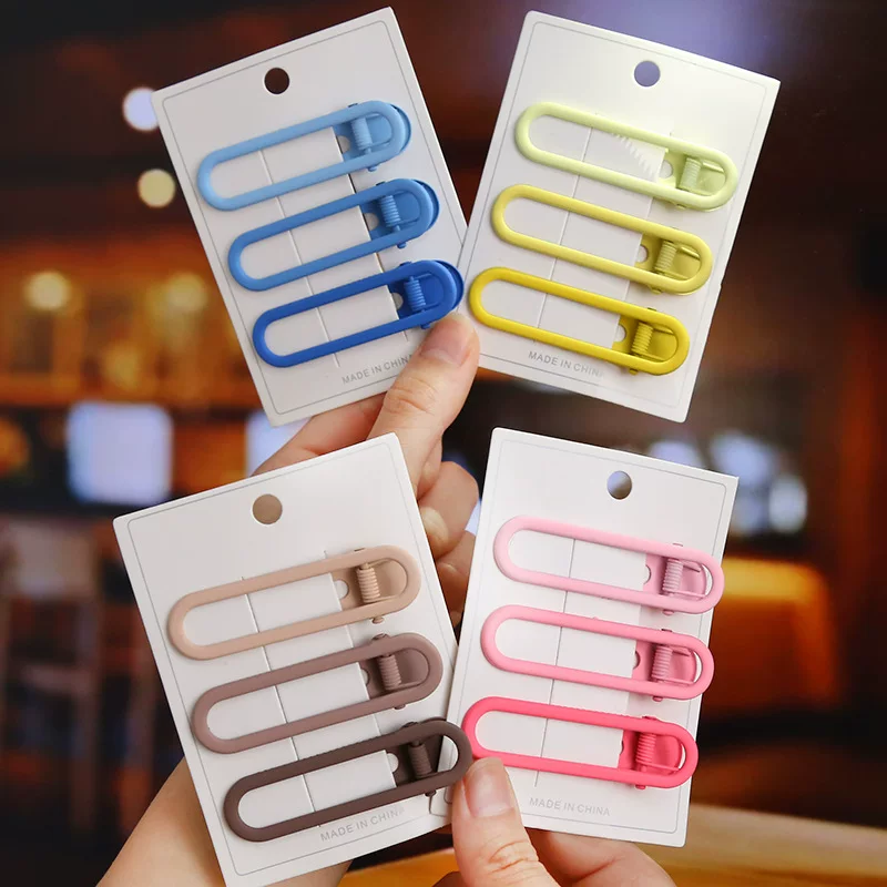 Universal matte hair accessory, rectangular hairgrip, set, bangs, Korean style