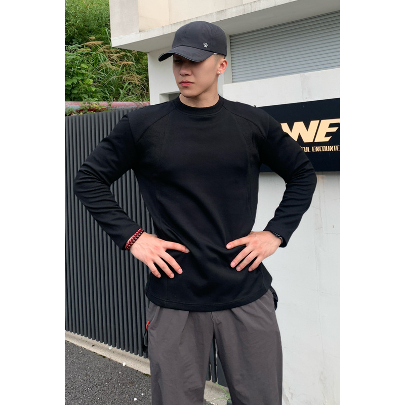 American Style Heavyweight Cotton Cleanfit Long Sleeve T-Shirt For Men, Spring And Autumn, Ribbed Design, Oversized_voghion.com