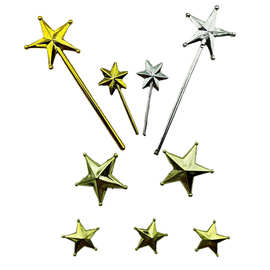 塑料五角星棒 带孔5角星 圣诞树顶星 电镀塑料金银小饰品