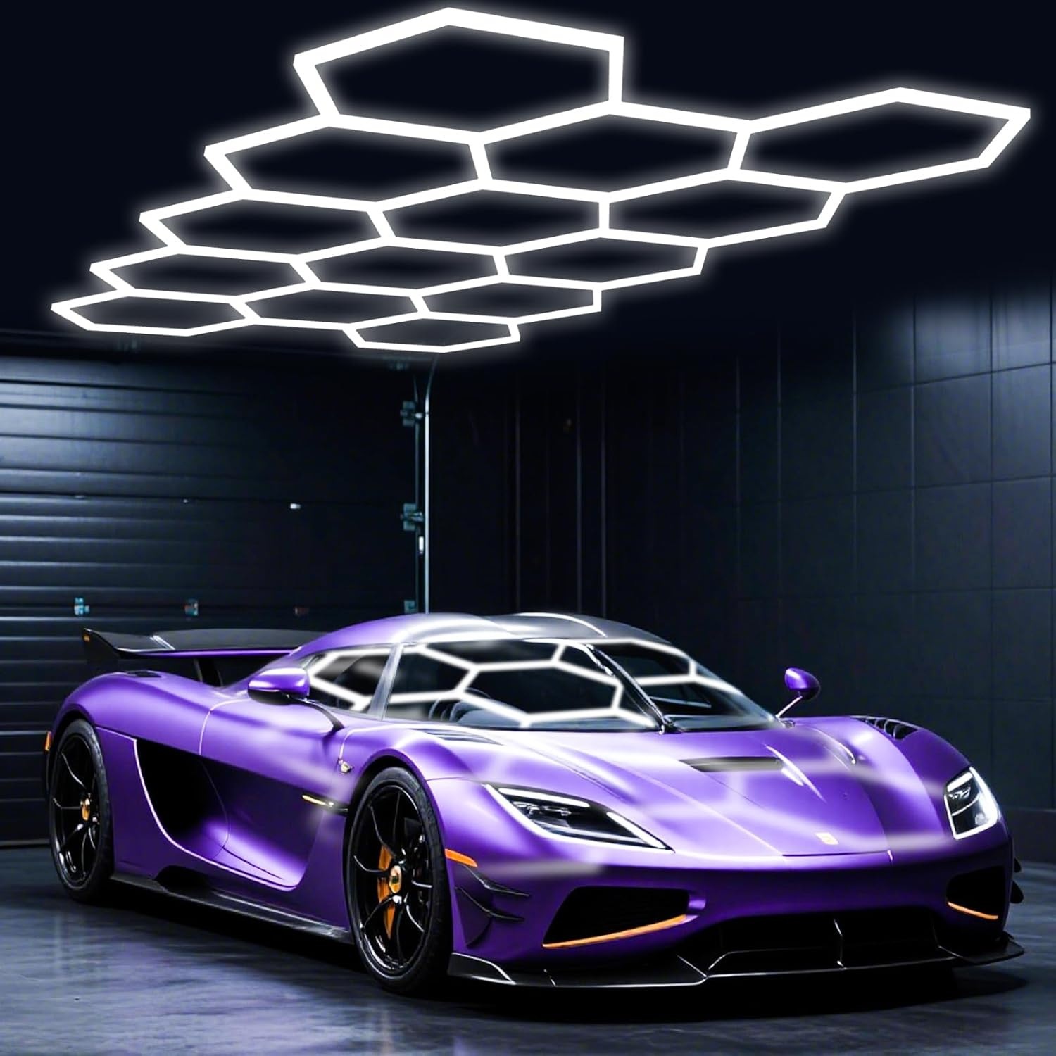 蜂窝灯110V跨境六角形车库灯220V贴膜防水洗车灯汽车美容工位灯具