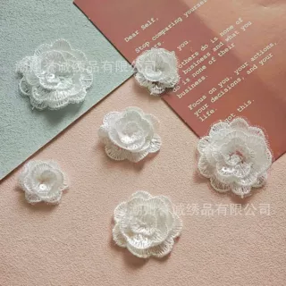 立体绣花刺绣花朵布贴 小号亮片布贴布绣服装辅料4毫米透明凹珠片