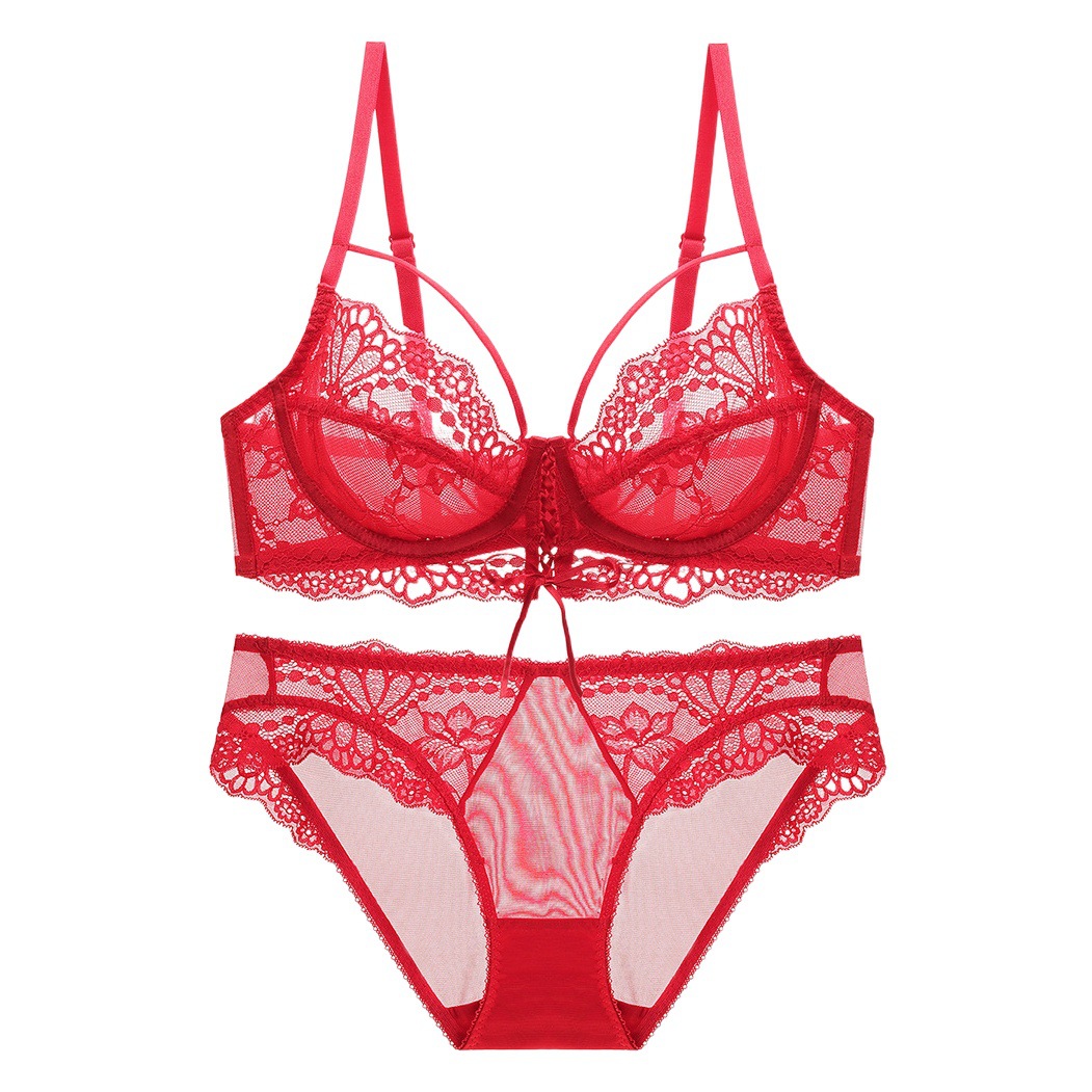 Traje de ropa interior sexy europeo y americano traje de ropa interior sexy delgada de verano pecho grande lado pequeño cerrado traje de sujetador de mujer antideslizante