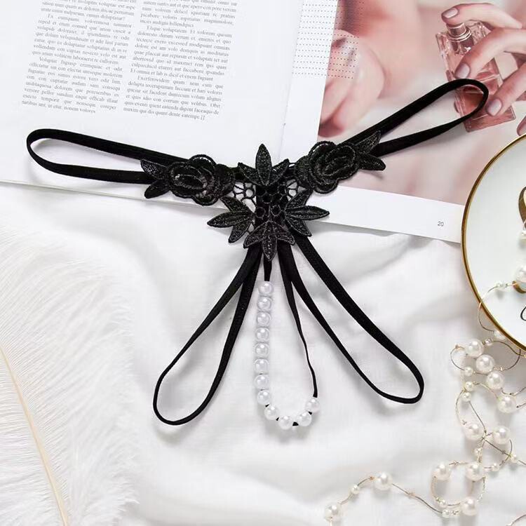 Cross-Border Erotic Lingerie Embroidered with Pearls, Women's Water-Soluble Floral Thong, Low-Waist Sexy See-Through T-Pants Cross-Border Erotic Lingerie Embroidered with Pearls, Women's Water-Soluble Floral Thong, Low-Waist Sexy See-Through T-Pants