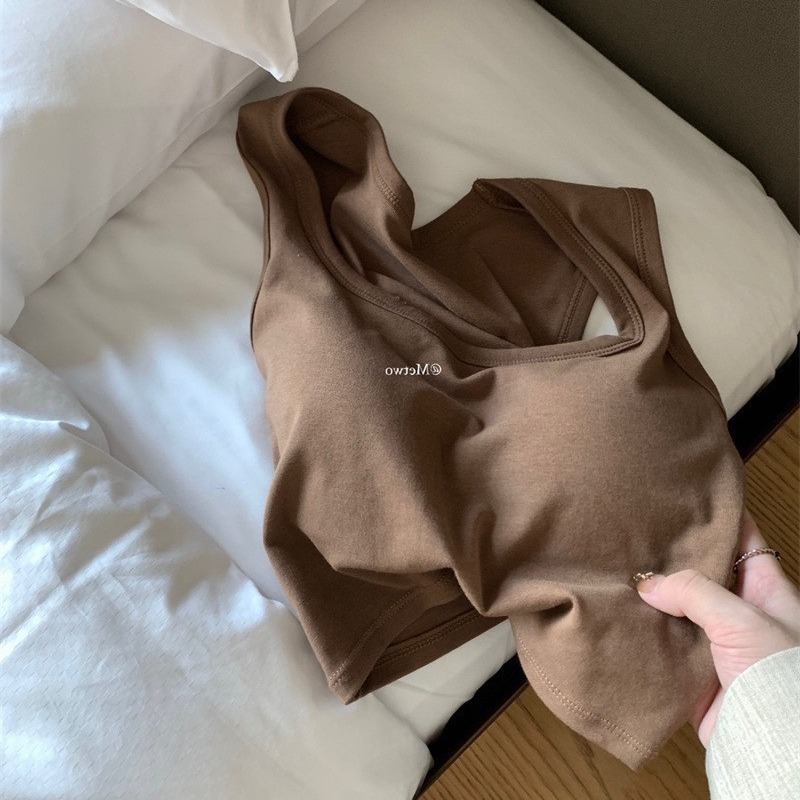 METWO cóncavo cuello negro con coaster chaleco camisola verano pecho grande corto casual temperamento superior desgaste exterior desgaste interior