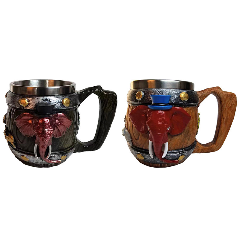 創意新品象マグカップ304ステンレス二重コップ大容量ビールマグカップコーヒーカップ|undefined
