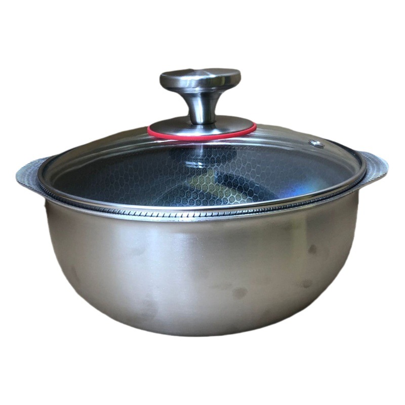 Panal de acero inoxidable 316 olla pequeña sartén antiadherente de doble oído tazón de fideos instantáneos suplemento alimenticio tazón para hornear tazón pequeño Cocina de Inducción adecuado