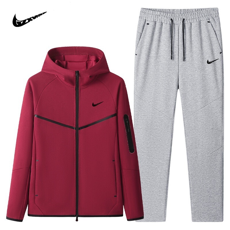 Cross-border men's spring outdoor casual sports suit, men's hooded outdoor running cardigan, long-sleeve and long-pants two-piece set