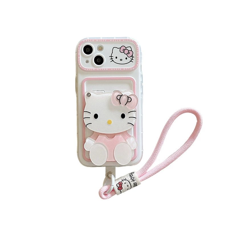 Чехол для телефона Hello Kitty, совместим с iPhone 11–16, встроенное зеркальце, с ремешком/без