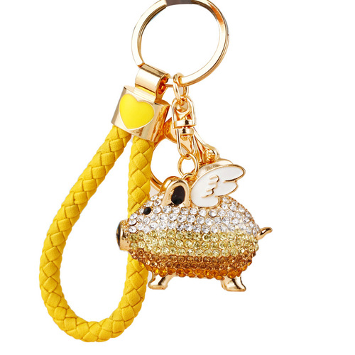 Rhinestone gradient piggy car keychain female cute bag pendant metal key chain ring creative business gift