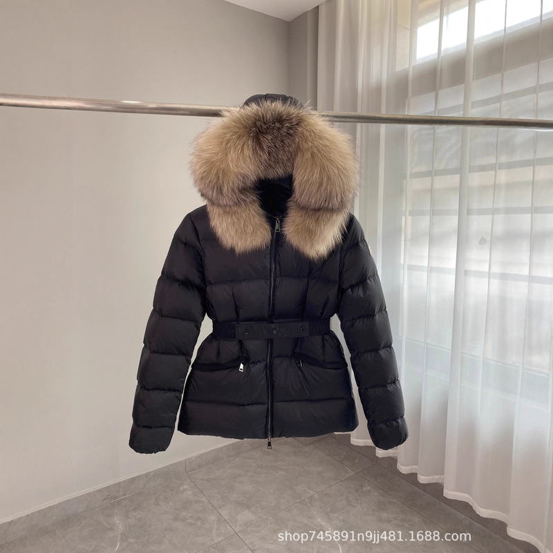 Women's Slim-Fit Waist-Cinching Short Hooded down Jacket with Large Fur Collar, m Brand New Fashion Versatile Winter Coat