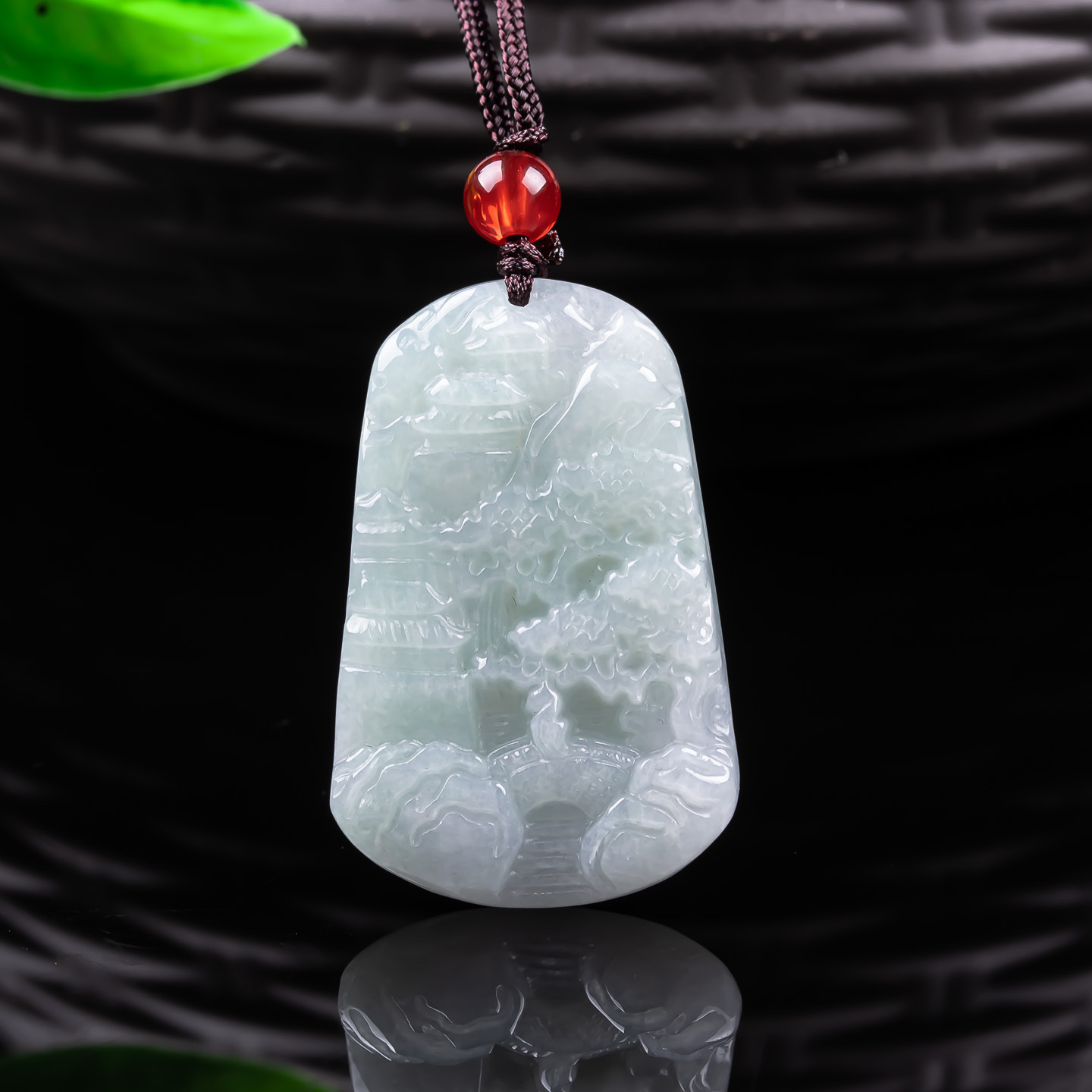 Authentic Burmese Grade A jadeite white ice mountain and water pendant, exquisitely carved jade plaque, live-stream supply, factory wholesale.