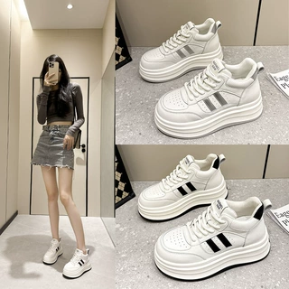 真皮厚底小白鞋女2026新款高帮板鞋拼色松糕底小个子增高休闲板鞋