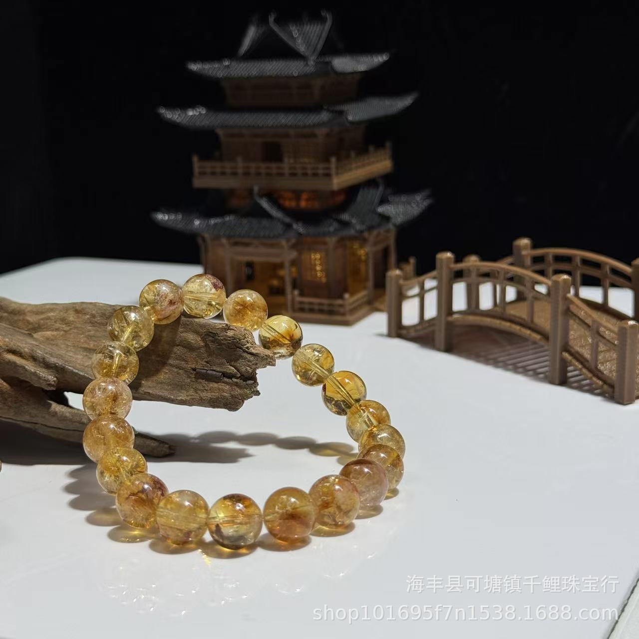 天然黄塔晶圆珠手串 品质上乘 晶体漂亮 diy百搭配珠厂家直销批发