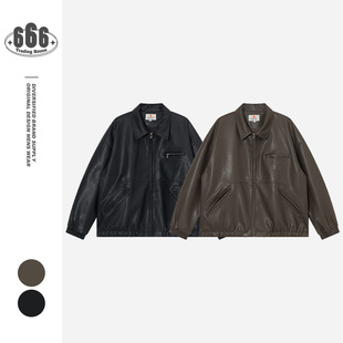 Bsapa American Brown Retro Pu Leather Motorcycle Jacket Men's Trendy Brand High-End Lapel Leather Jacket Jk3083