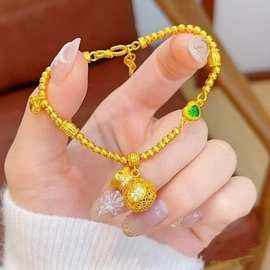 金店同款沙金镶钻代代富钱袋祥云女小众个性国风手链送女友