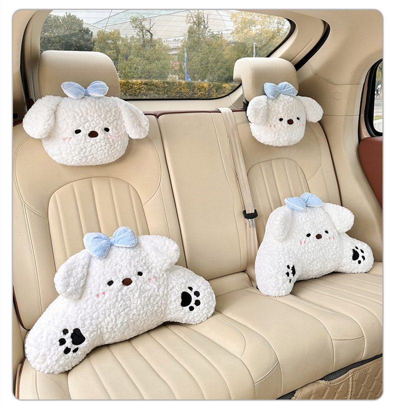 Cartoon Car Headrest and Lumbar Support, Cute Puppy Car Seat Neck Pillow, Trendy Comfortable Car Lumbar Cushion