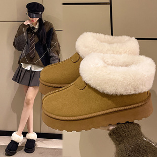 Thick-soled snow boots women's 2024 winter new fleece-lined thick warm Mao Mao shoes bread shoes low cotton shoes
