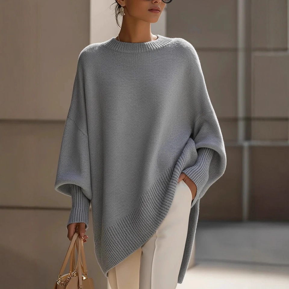 Damen-Pullover Herbst/Winter 2026: Rundhalsausschnitt, gestrickt, locker geschnitten, einfarbig_voghion.com