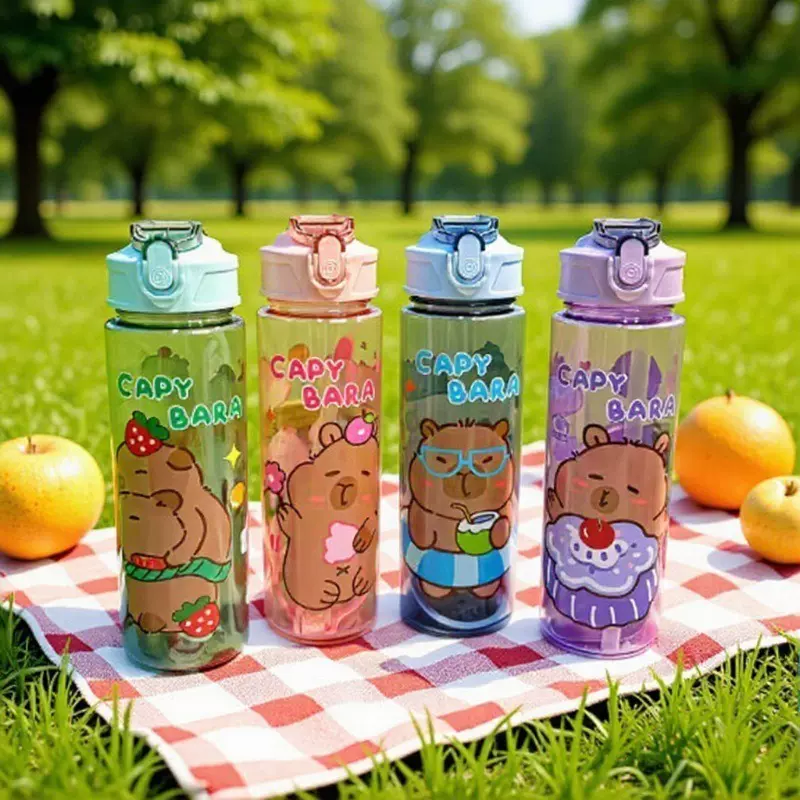高颜值女生透明吸管杯学生幼儿园卡通儿童随手杯便捷塑料水杯跨境