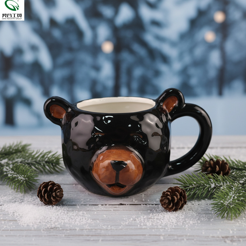 Ceramic Creative Animal Embossed 3D Bear Irregular Shaped Water Milk Coffee Cup Cute_voghion.com