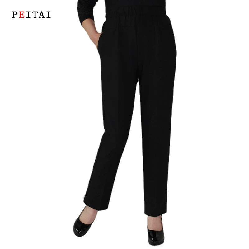 Женские брюки среднего и пожилого возраста, новые весенне-осенние женские брюки, прямые брюки с высокой талией и эластичным поясом, узкие брюки для бабушки и мамы