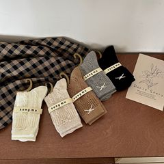 瑪麗珍襪子女復古珍珠蝴蝶結中筒襪小眾ins堆堆襪麻花jk風秋季襪