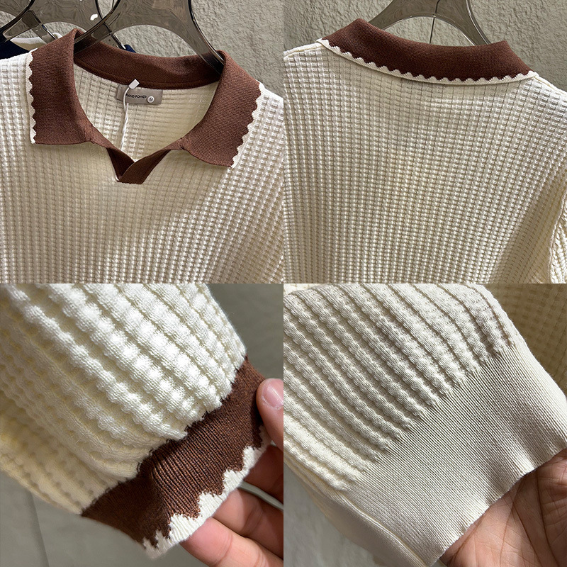 Polo camiseta de punto camiseta de manga corta hombre gaviota cuello V textural color antiguo viento camiseta de verano fábrica transfronteriza al por mayor
