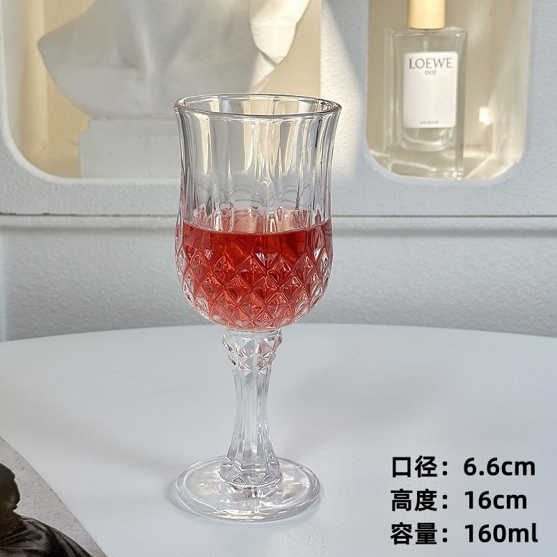 Tazas de vino de alta calidad, tazas de diamantes en relieve retro, tazas de vidrio, tazas de champán, tazas de jugo