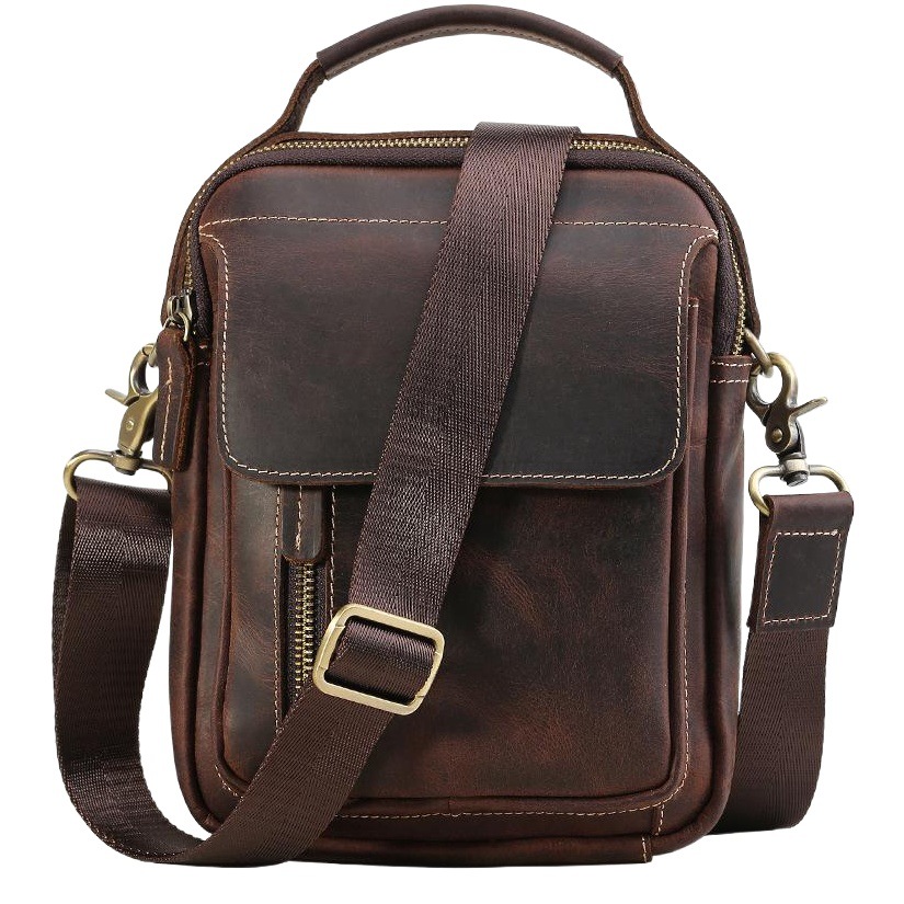 De moda de la vendimia de cuero genuino de los hombres bolsa de hombro primera capa de piel de vaca bolsa de mensajero Crazy Horse de cuero casual bolso del teléfono móvil de los hombres