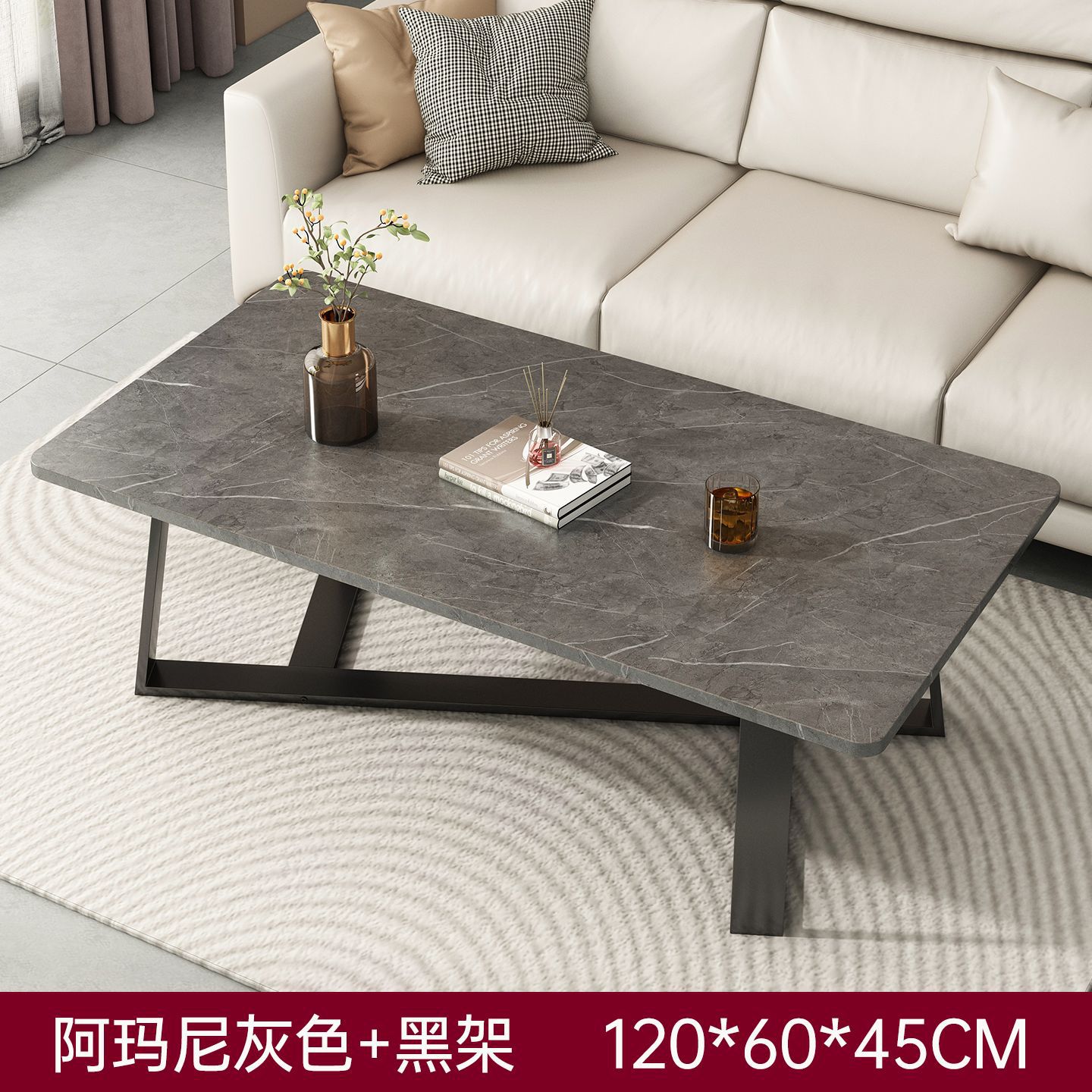 Mesa de té sala de estar doméstica 2025 nueva mesa de tabla de roca de estilo minimalista italiano simple mesa de té sofá de oficina